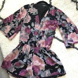Lulus - WHAT'S BLOOMIN' BLACK FLORAL PRINT ROMPER